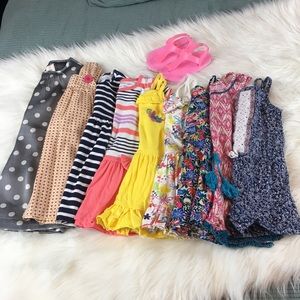Summer bundle of 7 dresses, 1sandal, 2 rompers 2T